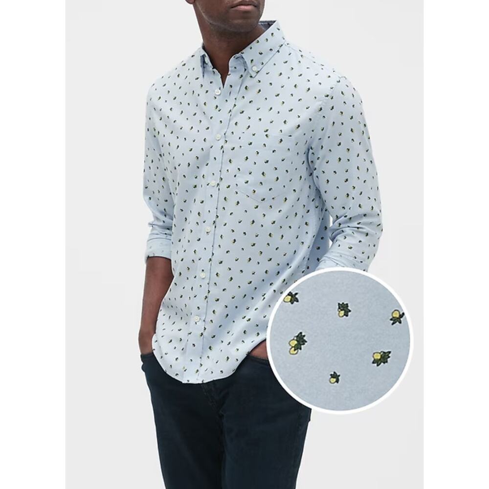 BANANA REPUBLIC Slim Fit Shirt Blue Lemon Print Untucked Oxford Yarn Dye Men's M